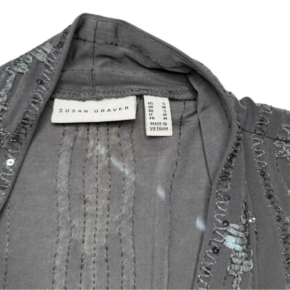 Susan Graver Small Green Sequin Embroidered Cardigan - Picture 4 of 4